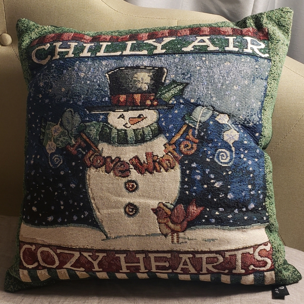 Vintage Newport Christmas Pillow Snowman Tapestry Texture Holiday Christmas